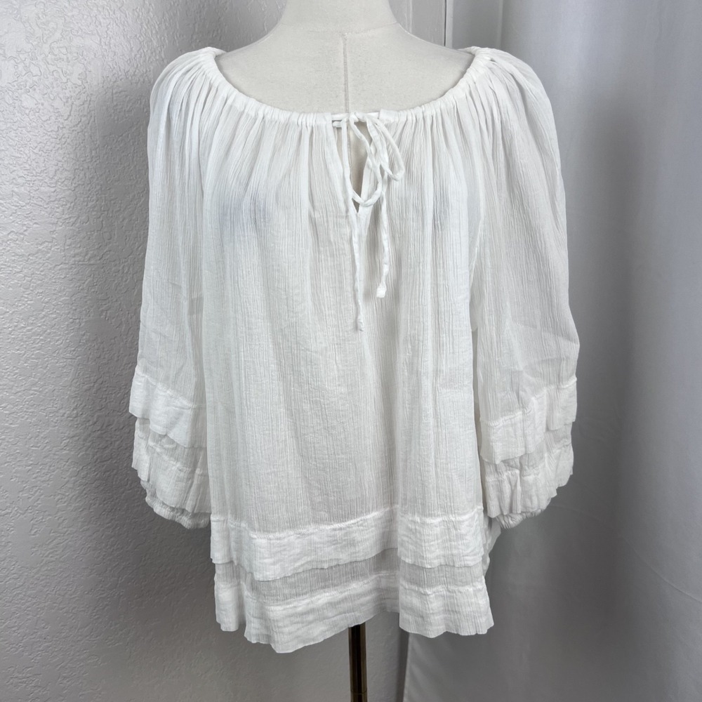 Lauren Ralph Lauren Top Womens Medium White Gauzy Sheer Cottagecore Boho Preppy